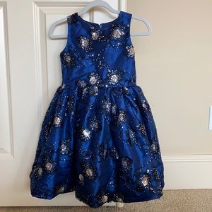 Gorgeous navy Chasing Fireflies dress w/black embroidery & silver mini sequins